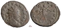Ancient Coins - Postumus Antoninianus - struck under Aureolus - VIRTVS AEQVIT - Romulus w. Trophy - very rare