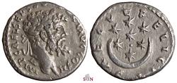 Ancient Coins - Septimius Severus Denarius - seven stars above crescent - SACVL FELICIT - RIC 417