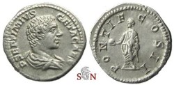 Ancient Coins - Geta Denarius - PONTIF COS II - RIC 61 a