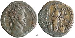 Ancient Coins - Commodus Sestertius - Annona with modius and stern - RIC 407