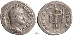 Ancient Coins - Maximinus I Thrax denarius - Maximinus standing left - RIC 4