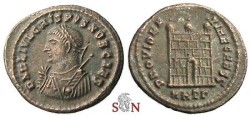 Ancient Coins - Crispus Follis - Campgate with three Turrets - Heraklea mint