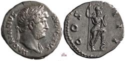 Ancient Coins - Hadrianus Denarius - Virtus stg. right - RIC 851