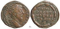 Ancient Coins - Marcus Aurelius Dupondius - PRIMI DECENNALES - RIC 1008