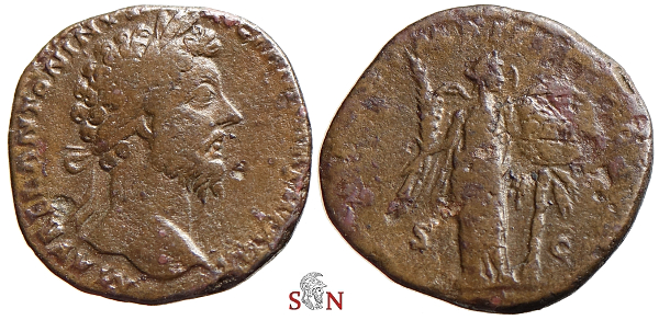 Marcus Aurelius Sestertius - Victory holding shield - VIC PAR