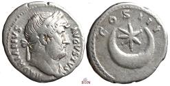 Ancient Coins - Hadrianus Denarius - Star above Crescent - RIC 202