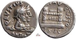 Ancient Coins - Augustus Denarius - Q. Rustius - Fortuna Victrix / Felix - Altar - RIC 322