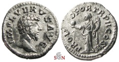 Ancient Coins - Lucius Verus Denarius - Providentia stg. left - RIC 483