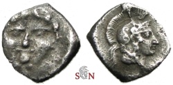 Ancient Coins - Pisidia, Selge Obol - Gorgoneion - Head of Athena