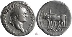 Ancient Coins - Vespasianus Denarius - pair of oxen under yoke - RIC 107