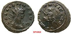 Ancient Coins - 88FB0Z) Gallienus (263 AD), AE or BI Antoninianus, 21 mm, 3.85 grms, Rome mint, Obv.: GALLIENVS AVG, Radiate, cuirassed bust right. Rev.: MARTI PACIFERO, Mars standing left, holdin