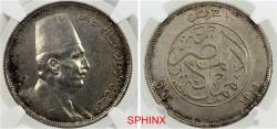 World Coins - 2917KL22) EGYPT: Fuad I, as King, 1922-1936, AR 10 piastres, 1923/AH1341, KM-337, obverse cleaned, but very lightly, with some toning still intact, two-mintmark type, NGC graded Un