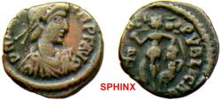 Ancient Coins - 683ER6) ARCADIUS, 383-408 AD, AE 13 mm, 1.15 grms, Victory with captive reverse, RIC 866, Fine for this minuscule coin.  