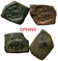 Ancient Coins - 630CH4K) LOT OF 2 COINS : INDIA, Post-Mauryan (Punjab). Taxila (local coinage). Circa 185-168 BC. CU Karshapana (20x22 mm, TOTAL WEIGHT 24.18 GRMS). Elephant/Lion type. Elephant ri