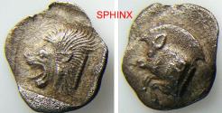 Ancient Coins - 927FC4W) MYSIA, Kyzikos. Circa 450-400 BC. AR Obol (12 mm, 0.73 g). Forepart of boar left / Head of roaring lion left within incuse square. Von Fritze II 9; SNG BN 373. Lightly ton