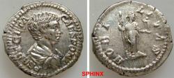 Ancient Coins - 262FR0Z) GETA, as Caesar. 198-209 AD. AR Denarius (18.5 mm, 3.49 gm). Struck 200-202 AD. P SEPT GETA CAES PONT, bare-headed, draped bust right / NOBI-LITAS, Nobilitas standing faci