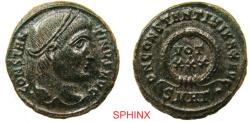 Ancient Coins - 968RR2Z) Constantine I, AE Follis, (19 mm, 2.87 grm) Heraclea mint, Obverse: CONSTAN-TINVS AVG, Laureate head right. Reverse: D N CONSTANTINI MAX AVG, VOT • XXX within center wreat