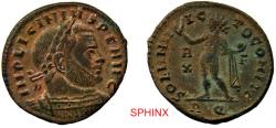 Ancient Coins - 419CL2Z) Roman Imperial, Licinius I, AE Follis, (3.34 grms, 19 mm) Rome mint, Obverse: IMP LICINIVS PF AVG, Reverse: SOLI INV-IC-TO COMITI, R over X left, F right field marks. Mint