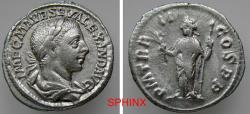 Ancient Coins - 55FF5R) Roman Imperial, Severus Alexander Denarius. (2.61 grms, 18.5 mm) 223 AD. Obverse: IMP C M AVR SEV ALEXAND AVG, Laureate, draped bust right. Reverse: P M TR P II COS P P VF+