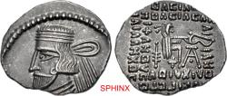 Ancient Coins - 326MH4Z) KINGS of PARTHIA. Vardanes I. Circa AD 40-45. AR Drachm (22mm, 3.70 g, 12h). Ekbatana mint. Diademed bust left / Archer (Arsakes I) seated right, holding bow; monogram bel
