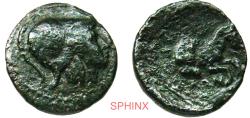 Ancient Coins - 658RH22P) THESSALY, Orthe. Late 4th-early 3rd centuries BC. AE21 (21 mm, 6.62 g). Head of Athena right, wearing crested Corinthian helmet decorated with coiled serpent on bowl / OP