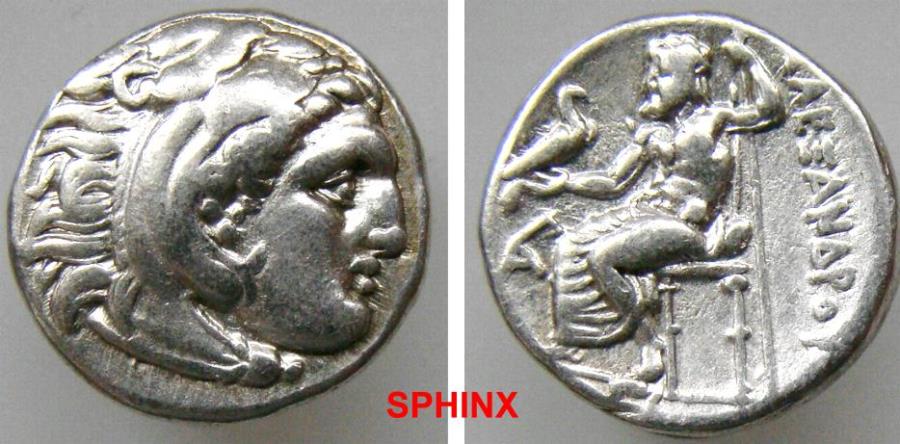 348CKH17) KINGS of MACEDON. Alexander III 'the Great'. 336-323 BC. AR Drachm  (16 mm, 4.21 g, 11h). Lampsakos mint. Struck under Philip III, circa  323-317 BC. Head of Herakles right