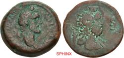 Ancient Coins - 409LG6X) EXTREMELY RARE : EGYPT, Alexandria. Antoninus Pius. AD 138-161. Æ Drachm (35mm, 26.24 g, 11h). Dated RY 5 (AD 141/2). Laureate head right / Radiate and draped bust of Sara