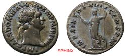 Ancient Coins - 879CKC6Z) Domitian. AD 81-96. AR Denarius (19.5 mm, 3.51 g, 6h). Rome mint. Struck AD 88-89. Laureate head right / Minerva standing left, holding thunderbolt and spear; shield set