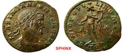 Ancient Coins - 289RK17) Galerius. As Caesar, AD 293-305. AE Follis (28 mm, 8.91 g). Treveri (Trier) mint, 1st officina. Struck circa AD 298-299. Laureate head right / Genius standing front, head