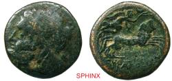Ancient Coins - 604FL4W) SICILY, Syracuse. Roman rule. After 212 BC. AE 22.5 mm (10.63 g). Laureate head of Zeus left / Nike driving biga right. CNS 226; SNG ANS 1066. Favorito type 56, aVF, dark