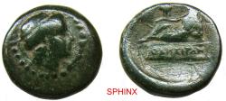 Ancient Coins - 888RC5) THRACE, Odessos. Circa 281-270 BC. AE 14 mm (3.53 g). Diademed female head right / The Great God reclining left, holding cornucopia, on two cushions on, plinth inscribed