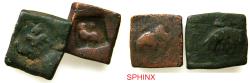 Ancient Coins - 636CH4K) LOT OF 2 COINS : INDIA, Post-Mauryan (Punjab). Taxila (local coinage). Circa 185-168 BC. CU Karshapana (20x22 mm, TOTAL WEIGHT 22.49 GRMS). Elephant/Lion type. Elephant ri