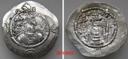 Ancient Coins - 605GG3Y) Sasanian Kingdom, Kavad I Second Reign, AD 499-531, AR Drachm, 4.07 Grms, 29 mm, uncertain mint and date; Obverse: Draped bust to right, wearing mural crown with korymbos