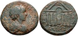 Ancient Coins - 417GM5Y) Decapolis. Dium. Caracalla. AD 198-217. Æ (27mm, 13.78 g, 12h). Dated CY 268 (205/6 AD). Laureate, draped, and cuirassed bust right, seen from behind / Lighted alta