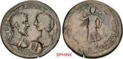 Ancient Coins - 268RKC6X) CARIA, Stratonicaea. Septimius Severus, with Julia Domna. AD 193-211. AE (38.5mm, 25.81 g, 12h). Hierokles II, archon. Laureate, draped, and cuirassed bust of Septimius,