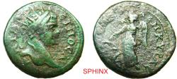 Ancient Coins - 985EG5W) Roman Provincial, pseudo autonomous, Ancyra, AE (9.26 grms, 24.5 mm); Obverse: Helios or Sol, Radiate bust right. Reverse: ANCYRAC, Nike standing left, holding ? and palm