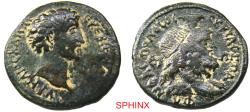 Ancient Coins - 422GM5Y) Roman Provincial, Samaria. Neapolis. Marcus Aurelius as Caesar AD 139-161. AE (10.28 grms, 25 mm) Dated CY 88=AD 159/60; Obverse: ΑΥΡΗΛΙOϹ ΚΑΙϹΑΡ ЄΥϹЄΒ ϹЄΒ ΥΙOϹ, Bare head