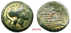 Ancient Coins - 932FC4W) ROMAN REPUBLIC Anonymous. After 211 BC. AE Triens (23.5 mm, 11.39 g). Uncertain mint. Helmeted head of Minerva right; •••• (mark of value) above / Prow of galley right; ••