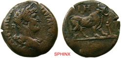 Ancient Coins - 907CRC4W) EGYPT, Alexandria. Hadrian. AD 117-138. AE Diobol (24 mm, 10.22 g). Dated RY 18 (AD 133/4). Laureate, draped, and cuirassed bust right, seen from behind / Apis bull stand