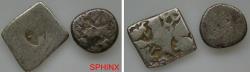 Ancient Coins - 49RR22P) CENTRAL ASIAN. Ancient India. Lot of two (2) AR denominations. Total weight 5.97 grms; From the Kingdom of Gandhara Janapanda to the Mauryan Empire. 321- 185 BC; punchmark