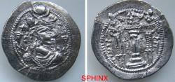 Ancient Coins - 875FG3Y) SASANIAN KINGDOM, AR drachm, 3.89 Grms, 29 mm, Obv. King's portrait right, Rev. Fire altar flanked by two attendants; Too worn to be properly attributed but main devices