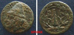 Ancient Coins - 717FB0) TROAS, Birytis. Circa 4th Century BC. Æ 17.5 mm (5.57 gm). Head of Kabiros left, wearing pileus flanked by stars / B-I/R-U and club; all within laurel wreath. BMC Troas pg.
