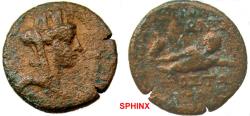Ancient Coins - 490RC9X) CILICIA, Hierapolis. 2nd-1st century BC. Æ (21.5 mm, 6.32 g). Turreted, veiled, and draped bust of Tyche right; monogram to left / The river-god Pyramos swimming right;