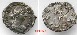 Ancient Coins - 915HH4W) Faustina Junior. Augusta, AD 147-175. AR Denarius (19.5 mm, 3.29 g, 12h). Rome mint. Struck under Marcus Aurelius, circa AD 161-164. Draped bust right, wearing single VF