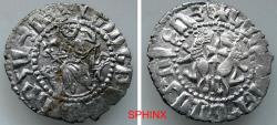 World Coins - 131FC3Z) ARMENIA, Cilician Armenia. Royal. Levon I. 1198-1219. AR Tram (24 mm, 3.36 g). Sis mint. Levon seated facing on throne ornamented with lions, holding cross and lis / VF