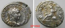 Ancient Coins - 58FF5R) Roman Imperial, Elagabalus AR Denarius (3.25 grms, 20.5 × 17.5 mm). 218 AD. Obverse: IMP CAES M AVR ANTONINVS AVG, laureate, draped, and cuirassed bust right. Reverse: PONT