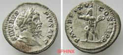 Ancient Coins - 368GK5W) Septimius Severus. AD 193-211. AR Denarius (18.5 mm, 2.88 g). Rome mint. Struck AD 208. Laureate head right / Jupiter standing to front, head right, rearing to left, about