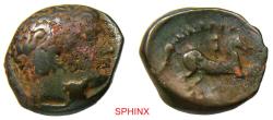 Ancient Coins - 949RK4P) Ancient Greek, Philip II, 359-336 BC, AE, (7.91 grms, 18 mm) Uncertain mint; Obverse: Diademed head of Apollo to right. Reverse: ΦΙΛΙΠΠΟΥ Youth on horseback to right. VG