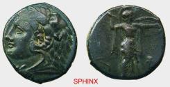 Ancient Coins - 602FL4W) SICILY, Syracuse. Pyrrhos. 278-276 BC. AE 20.5 mm (6.75 g). Head of Herakles left, wearing lion-skin; [cornucopia behind] / Athena Promachos advancing right, holding shiel