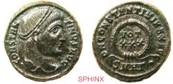 Ancient Coins - 968RR2Z) Constantine I, AE Follis, (19 mm, 2.87 grm) Heraclea mint, Obverse: CONSTAN-TINVS AVG, Laureate head right. Reverse: D N CONSTANTINI MAX AVG, VOT • XXX within center wreat